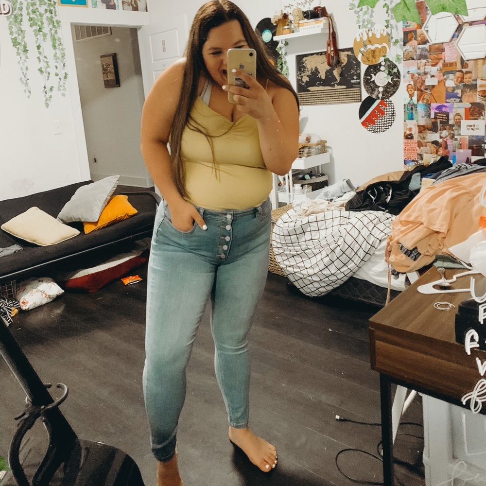 NEW button up blue jeans